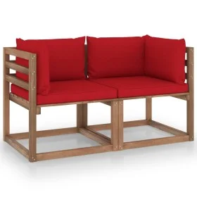 2-seater pallet garden sofa with red cushions by vidaXL, Garden sets - Ref: Foro24-3067278, Price: 141,03 €, Discount: %