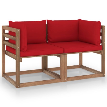 2-seater pallet garden sofa with red cushions by vidaXL, Garden sets - Ref: Foro24-3067278, Price: 125,20 €, Discount: %