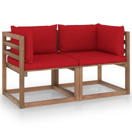 2-seater pallet garden sofa with red cushions by vidaXL, Garden sets - Ref: Foro24-3067278, Price: 141,03 €, Discount: %