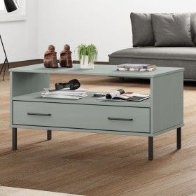 Mesa de centro patas metal OSLO madera maciza gris 85x50x45 cm