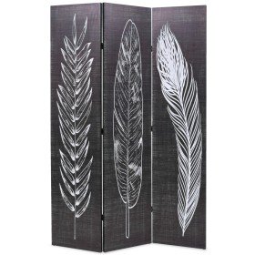 Biombo divisor plegable 120x170 cm plumas blanco y negro