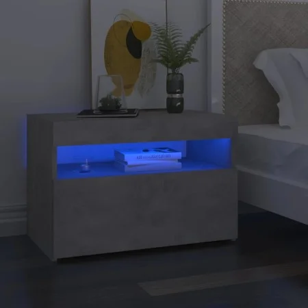 Bedside table with LED concrete gray plywood 60x35x40 cm by vidaXL, Nightstands - Ref: Foro24-3082782, Price: 39,55 €, Discou...