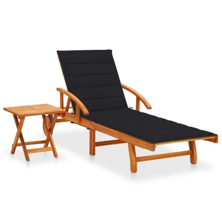 Garden lounger with table and cushion in solid acacia wood by vidaXL, Loungers - Ref: Foro24-3061624, Price: 247,49 €, Discou...