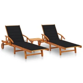 Sun loungers with table and cushions, 2 units solid acacia wood. by vidaXL, Loungers - Ref: Foro24-3077352, Price: 468,81 €, ...