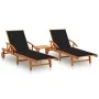 Sonnenliegen mit Tisch und Kissen 2 Stück massives Akazienholz von vidaXL, Liegen - Ref: Foro24-3077352, Preis: 488,82 €, Rab...