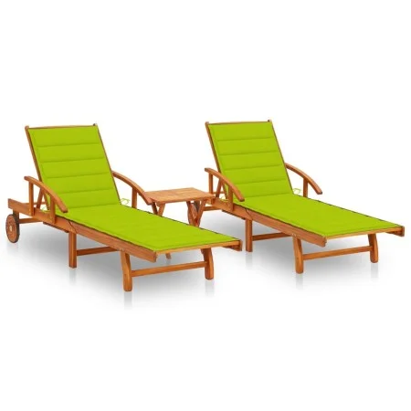 Sun loungers with table and cushions 2 pcs solid acacia wood by vidaXL, Loungers - Ref: Foro24-3077356, Price: 468,81 €, Disc...