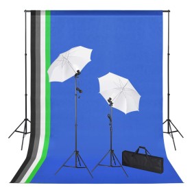 Set estudio fotográfico con telones de fondo, focos y paraguas