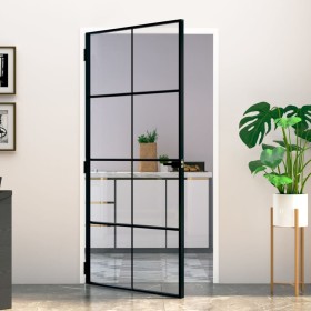 Puerta interior vidrio templado y aluminio negro 102x201,5 cm