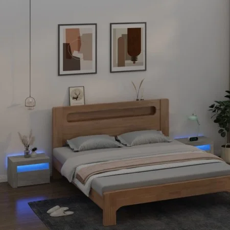 Bedside tables with LEDs 2 units concrete gray 60x35x40 cm by vidaXL, Nightstands - Ref: Foro24-3080738, Price: 91,68 €, Disc...