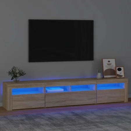 Mueble de TV con luces LED roble Sonoma 210x35x40 cm de vidaXL, Muebles TV - Ref: Foro24-3152732, Precio: 139,11 €, Descuento: %