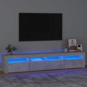 Mueble de TV con luces LED gris hormigón 210x35x40 cm