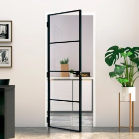 Puerta de interior vidrio templado y aluminio negro 83x201,5 cm