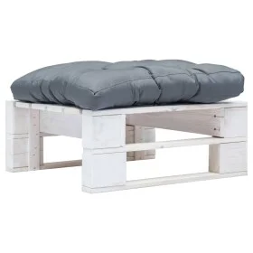 Otomana de palets de jardín con cojín gris madera blanca by vidaXL, Outdoor ottomans - Ref: Foro24-277375, Price: 65,57 €, Di...