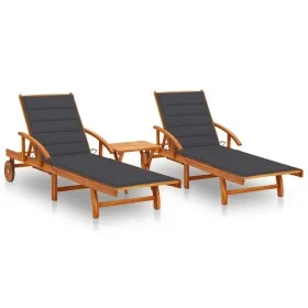 Sun loungers with table and cushions 2 pcs solid acacia wood by vidaXL, Loungers - Ref: Foro24-3077345, Price: 469,95 €, Disc...
