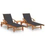 Sonnenliegen mit Tisch und Kissen 2 Stück aus massivem Akazienholz von vidaXL, Liegen - Ref: Foro24-3077345, Preis: 469,21 €,...