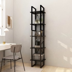 Estantería librería 5 niveles madera de pino negro 40x30x175 cm