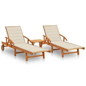 Sun loungers with table and cushions 2 pcs solid acacia wood by vidaXL, Loungers - Ref: Foro24-3077347, Price: 469,21 €, Disc...