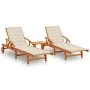 Sun loungers with table and cushions 2 pcs solid acacia wood by vidaXL, Loungers - Ref: Foro24-3077347, Price: 469,21 €, Disc...