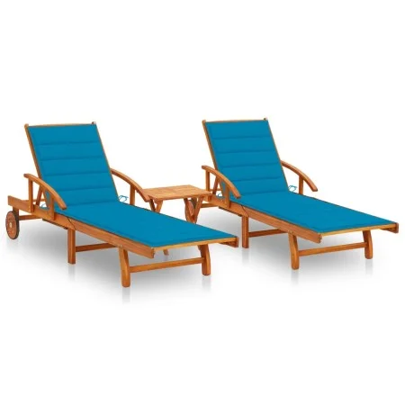 Sun loungers with table and cushions 2 pcs solid acacia wood by vidaXL, Loungers - Ref: Foro24-3077349, Price: 474,38 €, Disc...