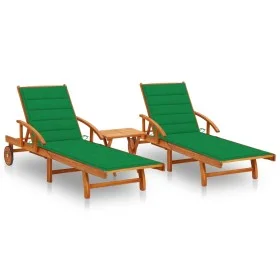Sonnenliegen mit Tisch und Kissen 2 Stück massives Akazienholz von vidaXL, Liegen - Ref: Foro24-3077350, Preis: 459,82 €, Rab...