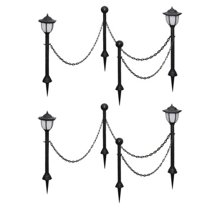 Lámparas solares 4 uds con valla de cadena y postes de vidaXL, Iluminación de exterior - Ref: Foro24-277119, Precio: 62,18 €,...