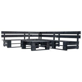 4-teiliges Gartenmöbelset aus schwarzen Holzpaletten von vidaXL, Gartensets - Ref: Foro24-277420, Preis: 255,50 €, Rabatt: %