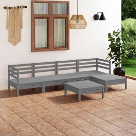 Juego de muebles de jardín 9 piezas madera pino maciza gris