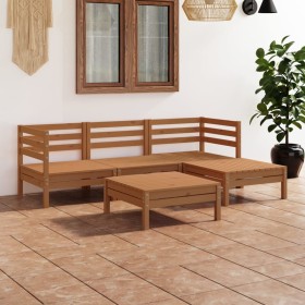 Juego muebles de jardín 5 pzas madera maciza pino marrón miel