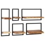 Conjunto estantes pared 5 piezas madera maciza acacia y acero