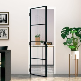 Puerta de interior vidrio templado y aluminio negro 76x201,5 cm