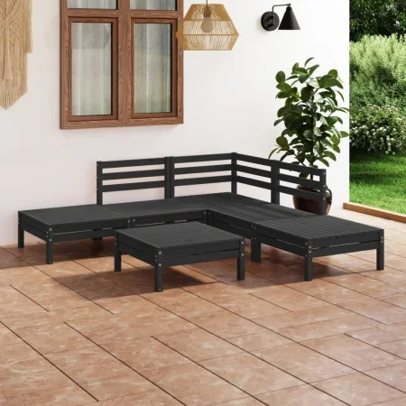 6-teiliges Gartenmöbel-Set aus massivem Kiefernholz schwarz von vidaXL, Gartensets - Ref: Foro24-3082646, Preis: 294,66 €, Ra...