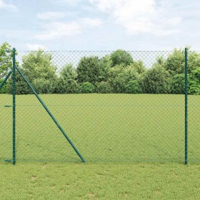 Valla de eslabones de cadena con postes Verde 1.6 x 10 m Acero