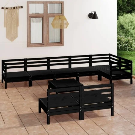 9-teiliges Gartenmöbel-Set aus massivem Kiefernholz schwarz von vidaXL, Gartensets - Ref: Foro24-3082893, Preis: 474,90 €, Ra...