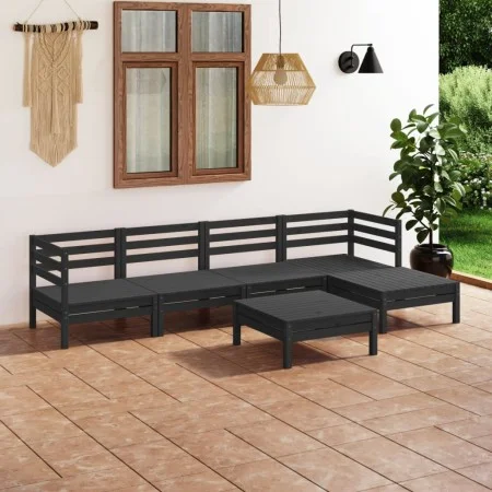 6-teiliges Gartenmöbel-Set aus massivem Kiefernholz schwarz von vidaXL, Gartensets - Ref: Foro24-3082686, Preis: 298,58 €, Ra...