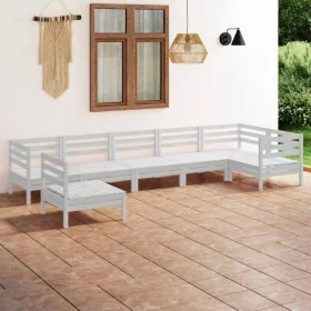 Gartenmöbel-Set 7-teilig aus massivem weißem Kiefernholz von vidaXL, Gartensets - Ref: Foro24-3082738, Preis: 364,23 €, Rabat...