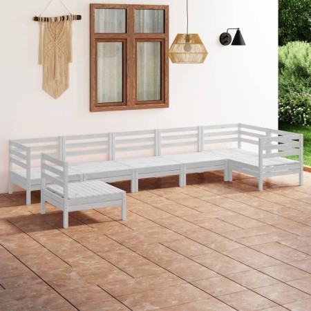 Gartenmöbel-Set 7-teilig aus massivem weißem Kiefernholz von vidaXL, Gartensets - Ref: Foro24-3082738, Preis: 374,14 €, Rabat...