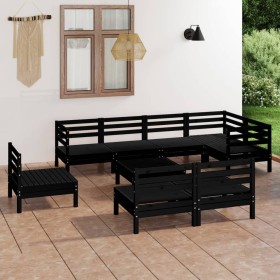 Juego de muebles de jardín 9 pzas madera maciza de pino negro