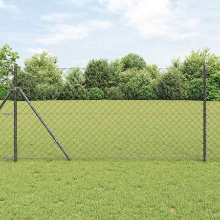 Valla de eslabones de cadena con postes Gris 1.4 x 25 m Acero
