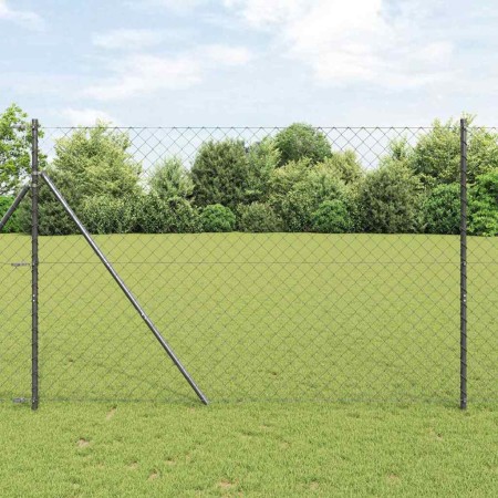 Valla de eslabones de cadena con postes Gris 1.5 x 25 m Acero