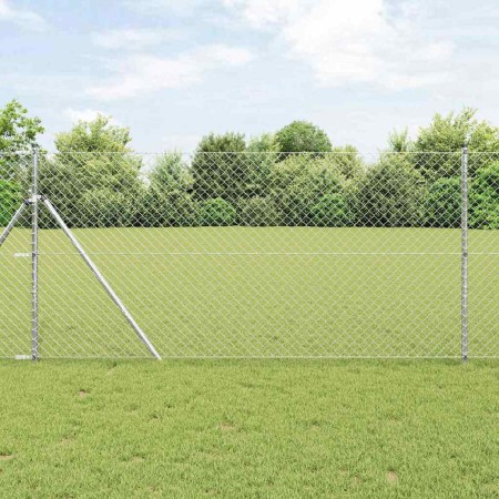 Valla de eslabones de cadena con postes Plateado 1.4 x 10 m