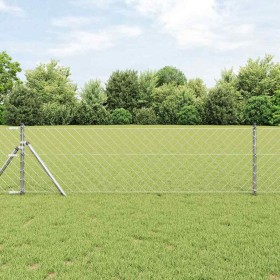 Valla de eslabones de cadena con postes Plateado 0.4 x 10 m