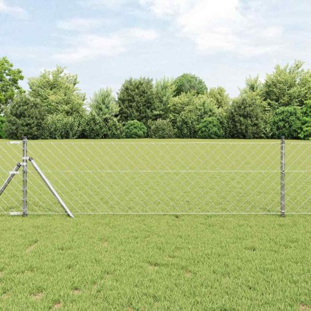 Valla de eslabones de cadena con postes Plateado 0.4 x 10 m