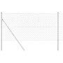 Valla de eslabones de cadena con postes Plateado 1.4 x 10 m