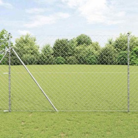 Valla de eslabones de cadena con postes Plateado 1.6 x 10 m