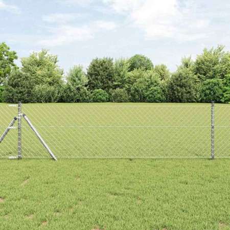 Valla de eslabones de cadena con postes Plateado 0.6 x 25 m