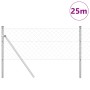 Valla de eslabones de cadena con postes Plateado 0.8 x 25 m