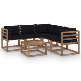 Set de muebles de jardín 6 pzs madera impregnada cojines negros