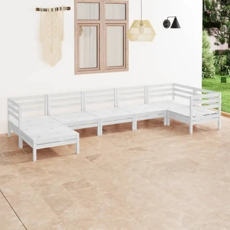 Gartenmöbel-Set 7-teilig aus massivem weißem Kiefernholz von vidaXL, Gartensets - Ref: Foro24-3082965, Preis: 352,24 €, Rabat...