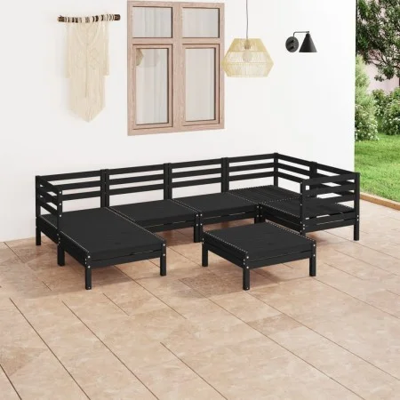 7-teiliges Gartenmöbel-Set aus massivem Kiefernholz schwarz von vidaXL, Gartensets - Ref: Foro24-3082963, Preis: 375,29 €, Ra...