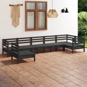 7-piece solid black pine wood garden furniture set by vidaXL, Garden sets - Ref: Foro24-3082741, Price: 390,14 €, Discount: %